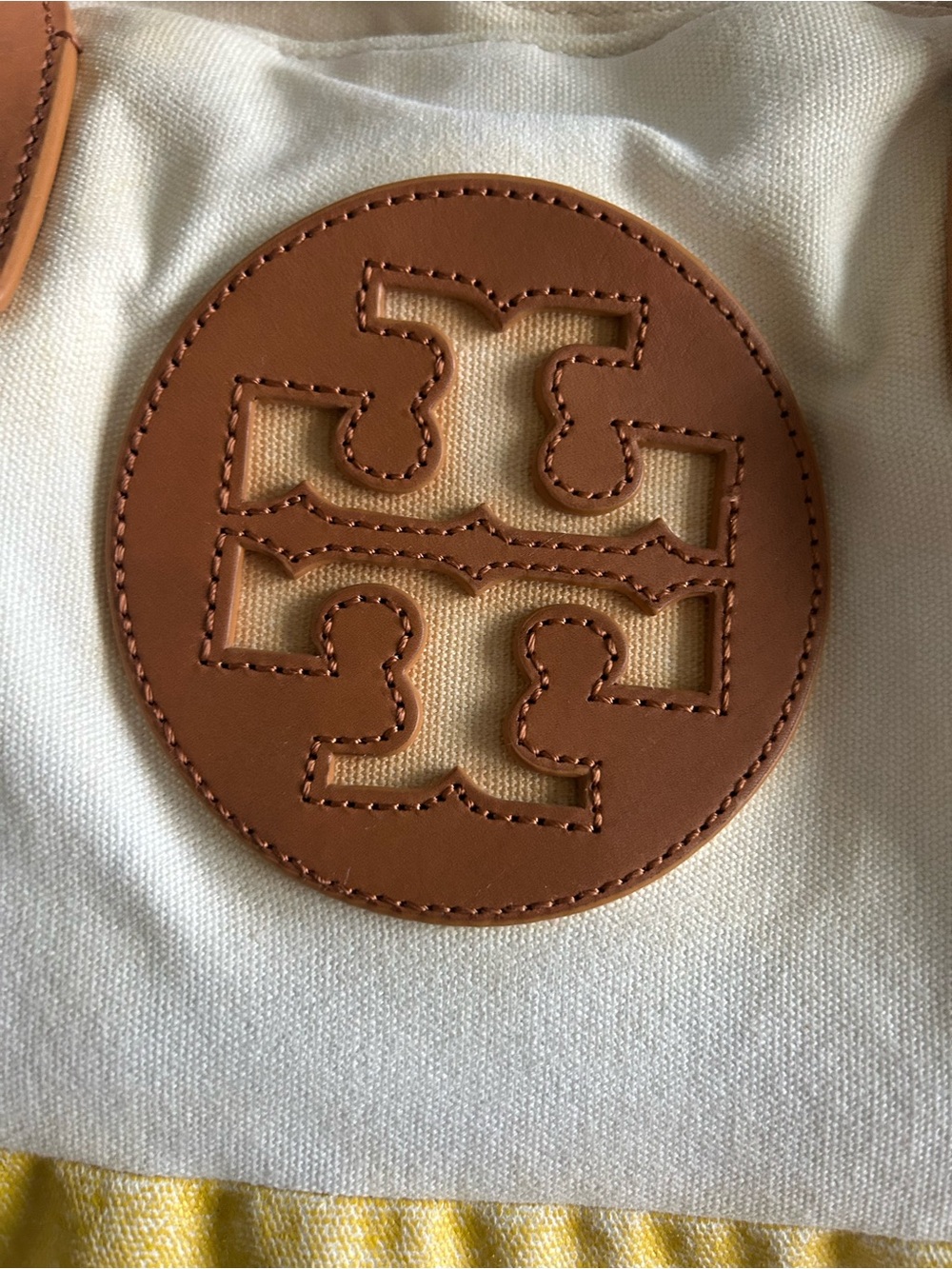 Tory Burch Two-Tone Canvas Tote in Cream, Yellow and Tan Leather - Picture 4 of 10